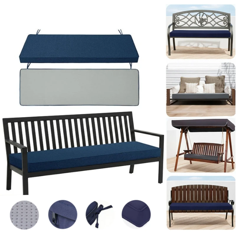 Rectangular Water-Resistant Outdoor Bench Cushion Porch Swing Cushions with Ties and Non-slip Base for Garden Porch Furniture