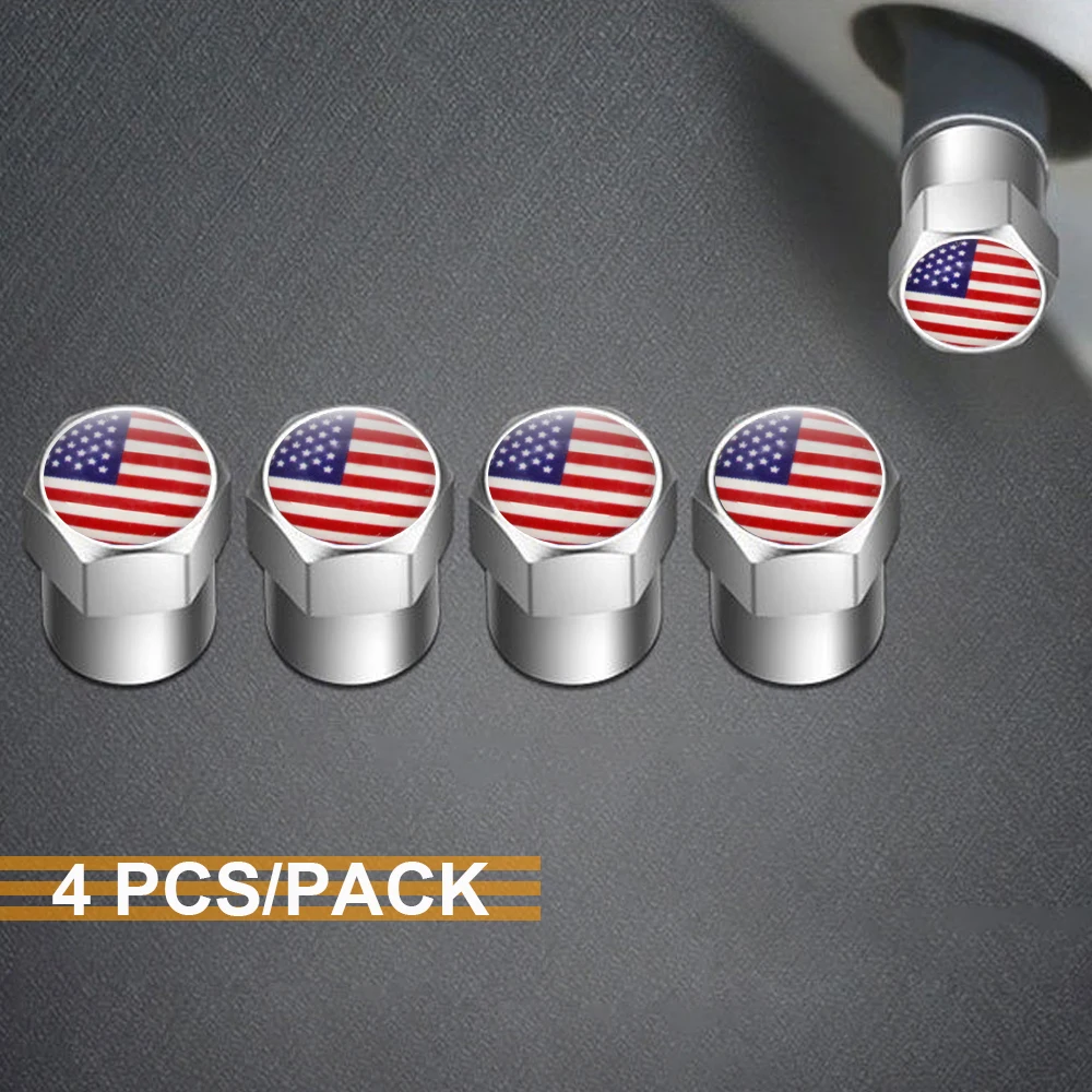 4Pcs/bag USA Flag Car Wheel Air Cover Dust Proof for Land Rover Audi Tesla BMW Renault Auto Accessories Schrader Valve Cap