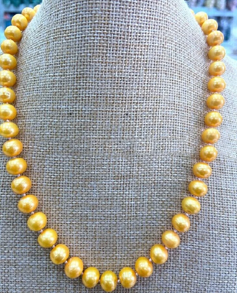 Amazing AAA 9-10mm southsea gold  Pearl Necklace 18 