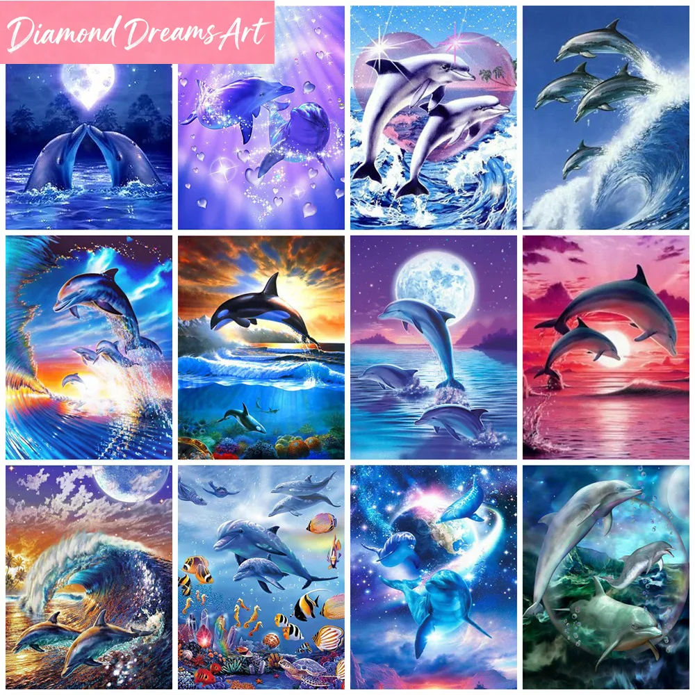 Frameless, Diamond Painting Dolphin Full Square Diamond Embr