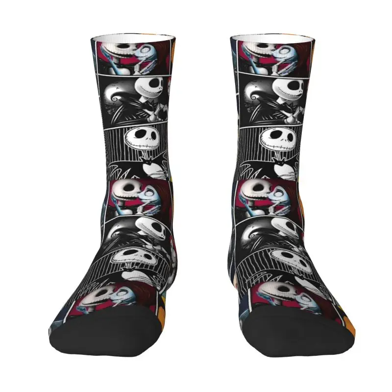 Novelty Men's Jack And Sally Collage Dress Socks Unisex Warm Breathbale 3D Printed The Nightmare Before Christmas Crew Socks