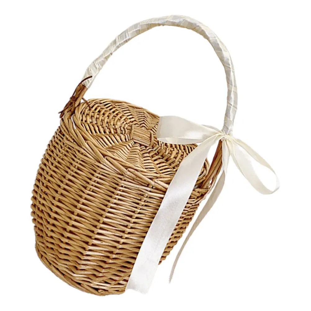 French Style Woven Handheld Picnic Basket for Fruits Vegetables Snacks Outdoor Camping Travel Storage Organizer Home Kitchen view 6