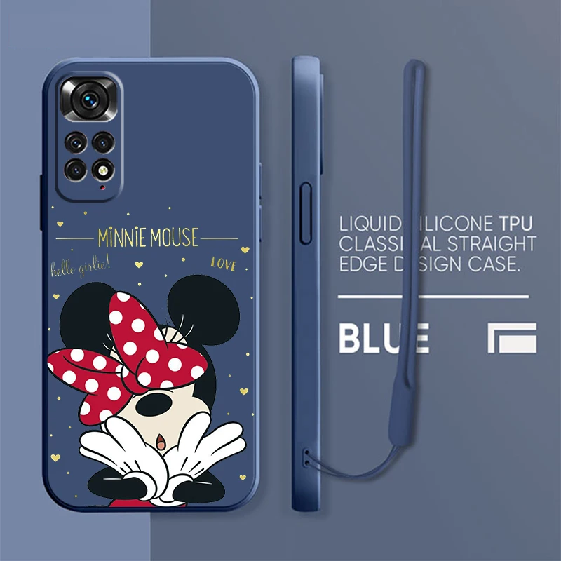 

Cute Minnie Mouse Phone Case For Xiaomi Redmi Note 11 11S 10 10S 9 9S 9T 8 8T 7 5 Pro Plus Liquid Rope Candy Cover Coque Capa