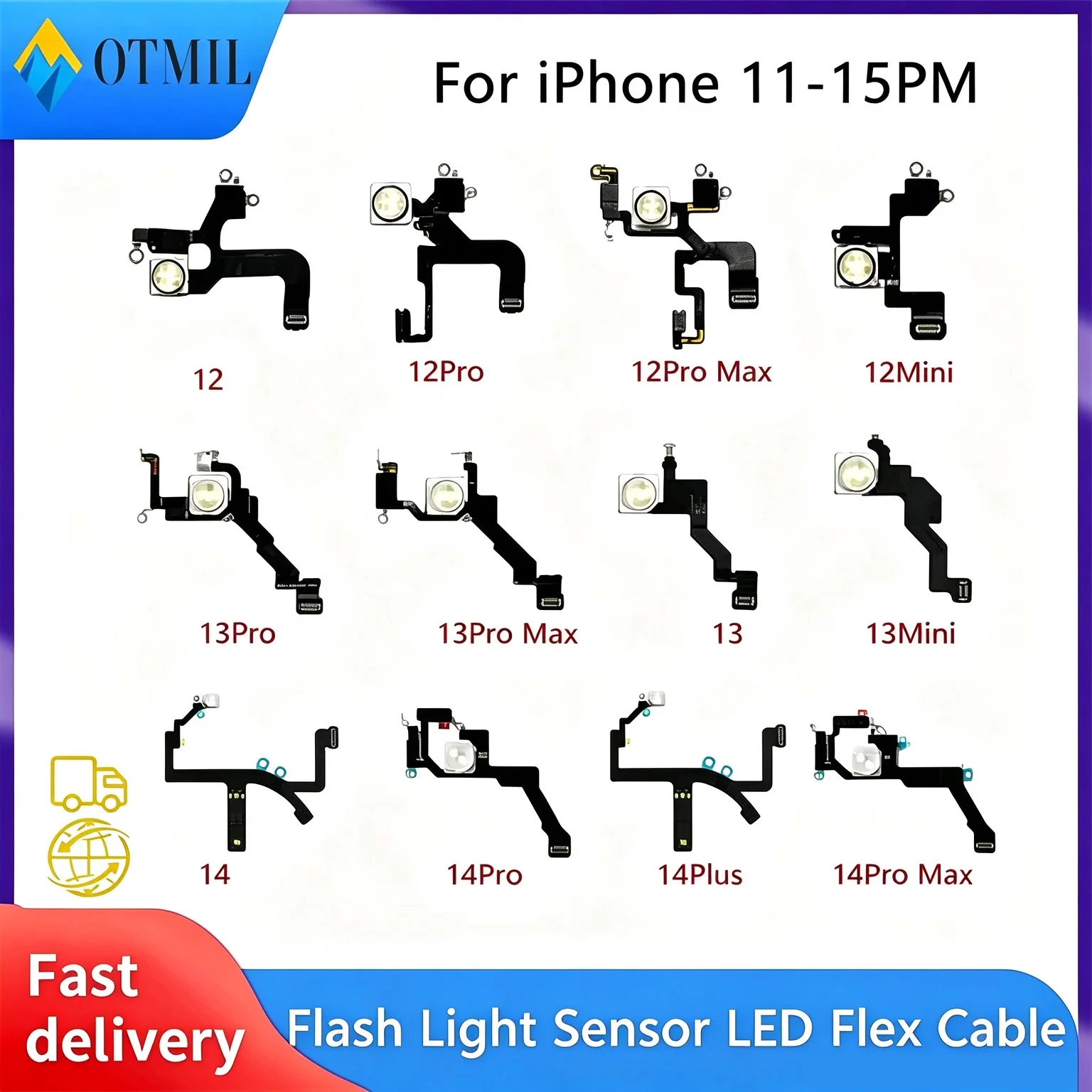 Flash Light Sensor Proximity Distance Ambient LED Flex Cable For iPhone 15 14 Plus 13 12 Pro MAX Mini Phone Repair Replace Parts