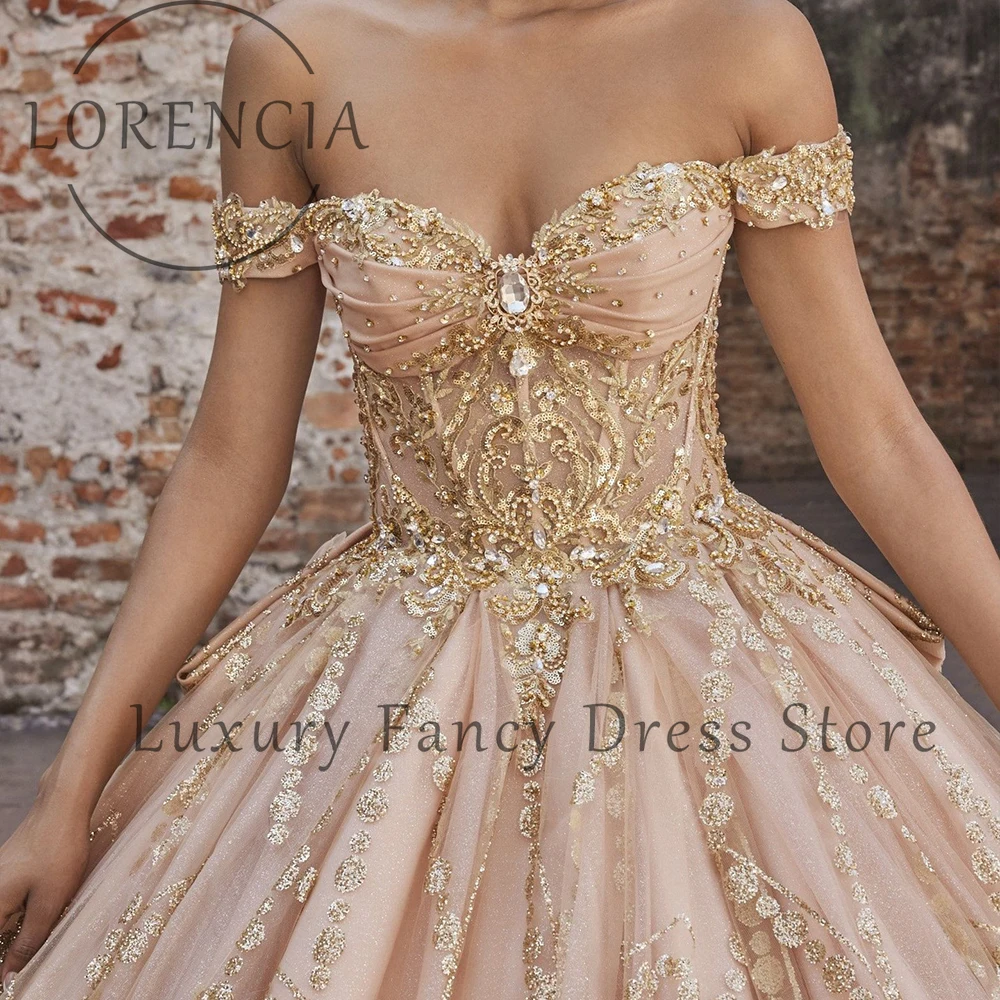 クラシックスパンコールラインストーンキンセアニェーラドレスオフショルダーグリッターボールガウン誕生日ディナーパーティーカスタマイズされたabiti da cerimonia