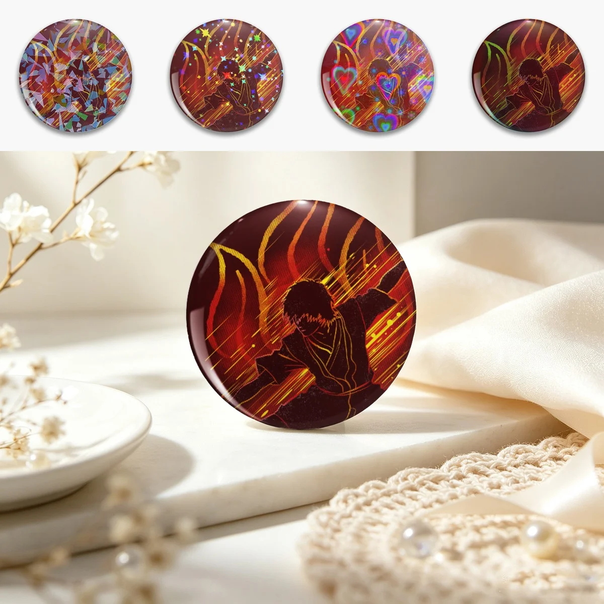 the fire bender Pin Holographic Star Heart Pin Brooches Laminated Button Fashion Accessory
