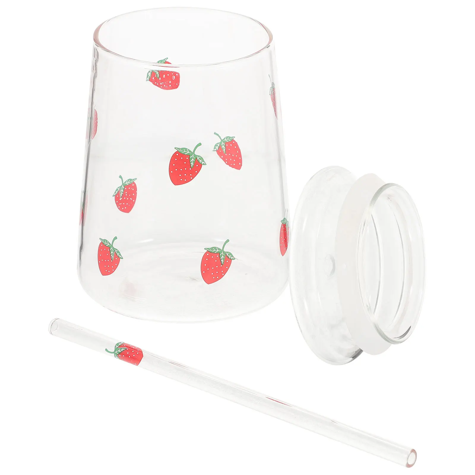 

1Set Strawberry Glass Cup Clear Coffee Cups with Lid Large Capacity Portable Water Juice Bottle for Hot Cold Beverages
