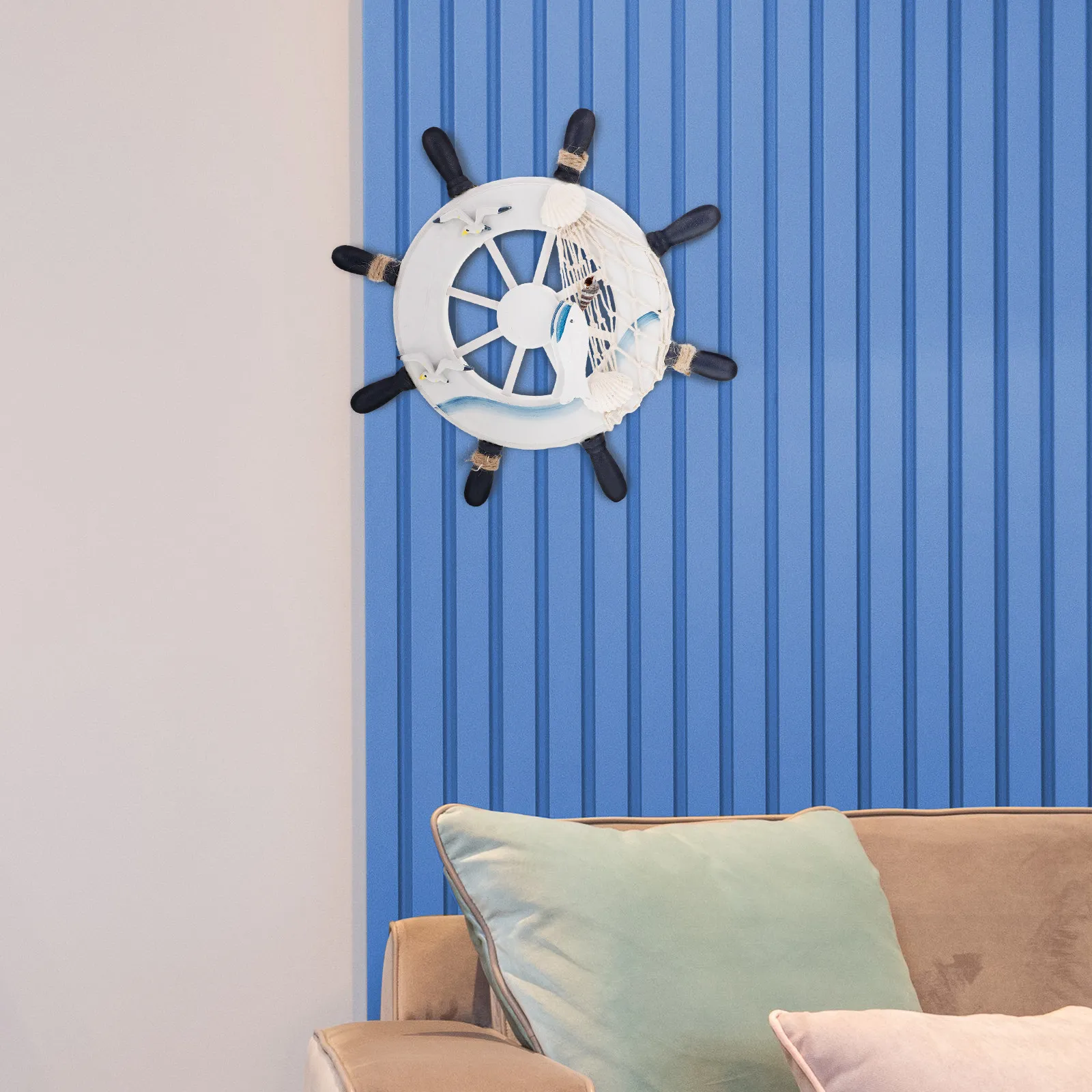 Coastal Wall Art Ship Steering Wheel Hanging Decoration Nautical Marine Theme Beach Home Bathroom Ocean Nursery Decor