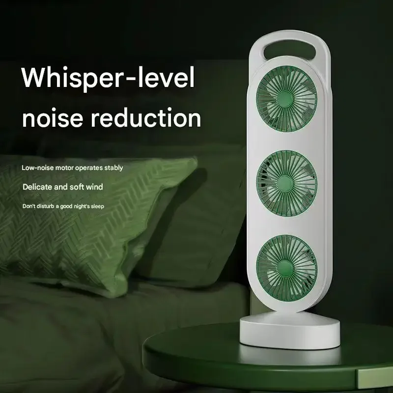 Настольный вентилятор с тройной турбиной и высоким ветром, зарядка через USB — портативный для домашнего общежития на открытом воздухе с бесшумной работой