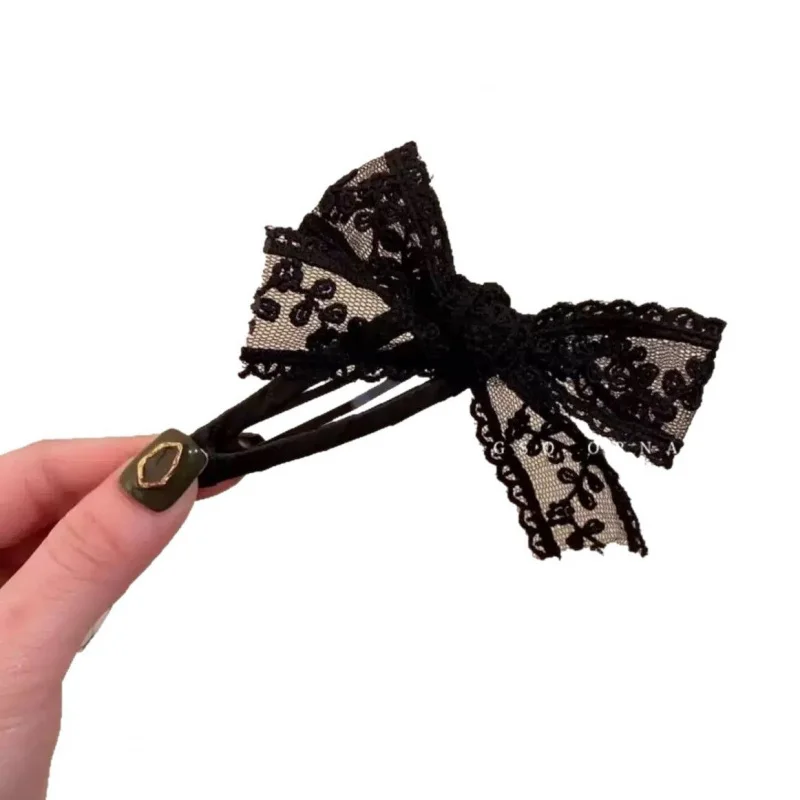 Jepit Rambut Pita Renda Hitam Mewah Model Baru Musim Semi, Jepit Samping, Jepit Poni Manis dan Imut, Aksesoris Rambut