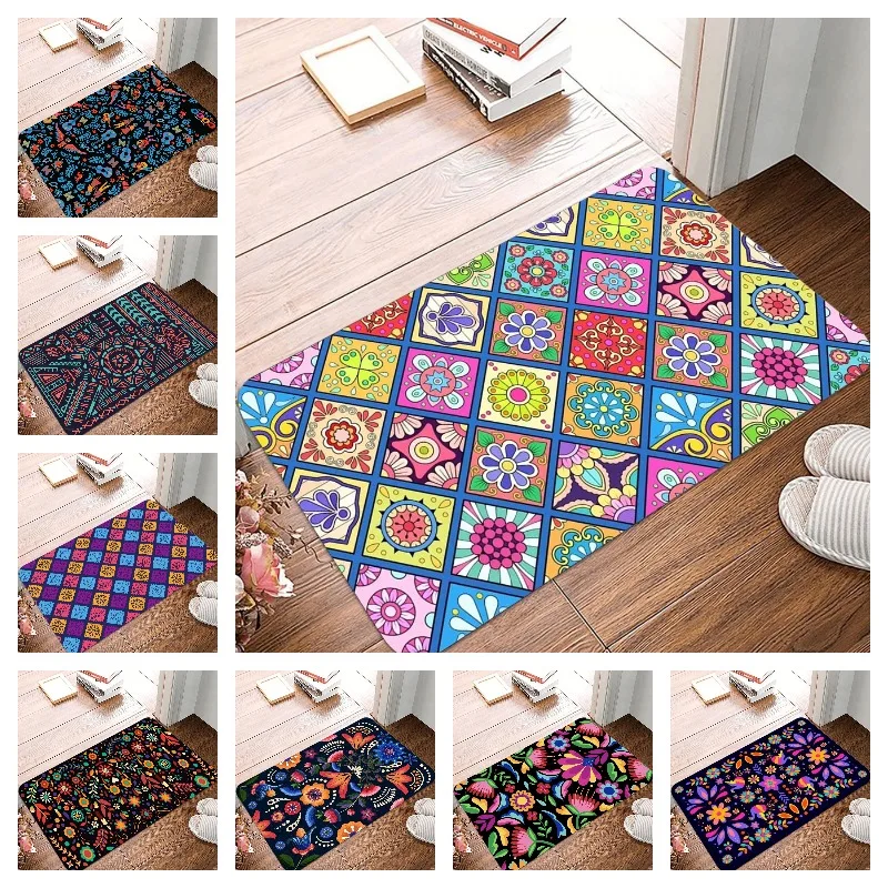 Mexico Style Printing Non-Slip Small Rug Waterproof Easy To Clean Floor Mat for Indoor Outdoor Use Durable Home Decor Fashion
