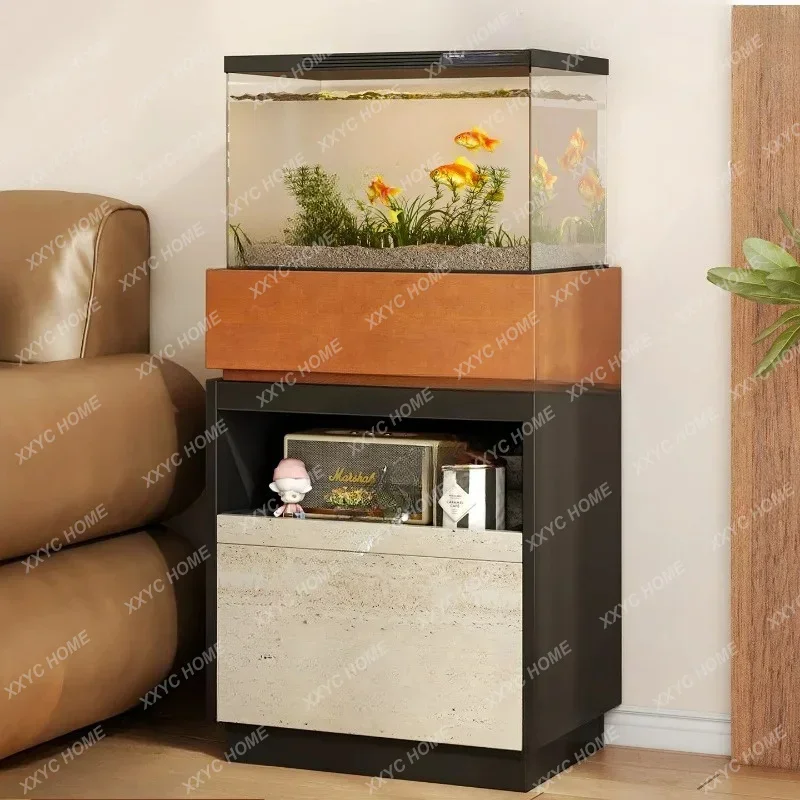 Solid wood medieval fish tank bottom cabinet Household partition storage cabinet
