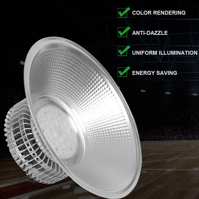 4 Pack LED High Bay Light 100-300W High Brightness White Light Aluminum Industrial Lamp for Warehouse Garage Market Lighting