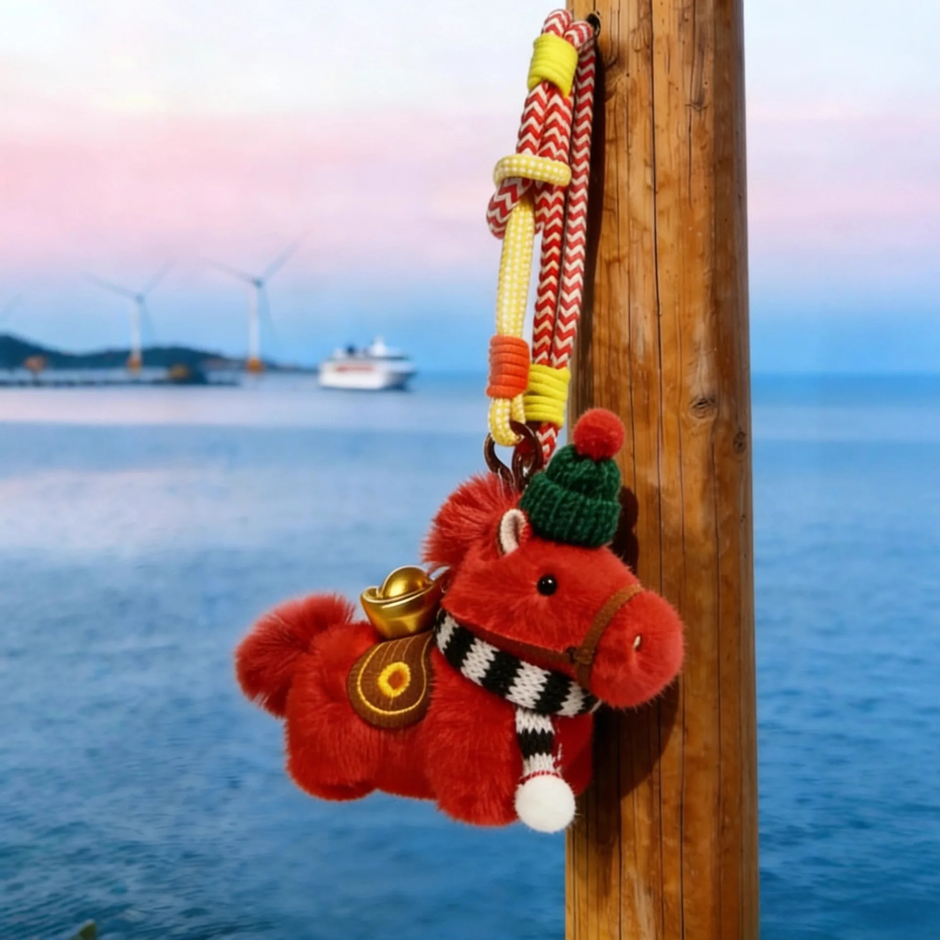 

Cute Plush Horse Keychain - Winter Knit Hat Scarf Design Key Ring, Bag Pendant for Women, Christmas Valentine's Day Festive Gift