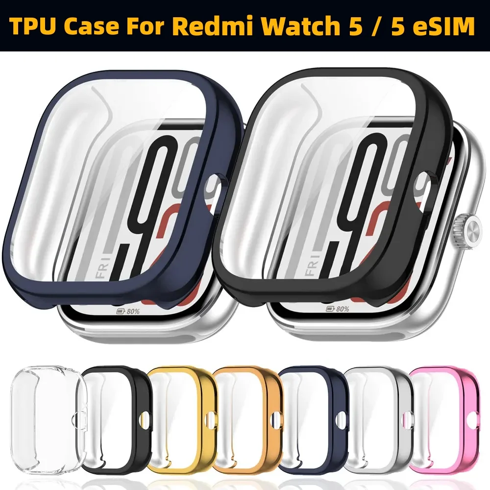 Soft TPU Full Coverage Protective Case with Screen Protector For Redmi Watch 5 / 5 eSIM