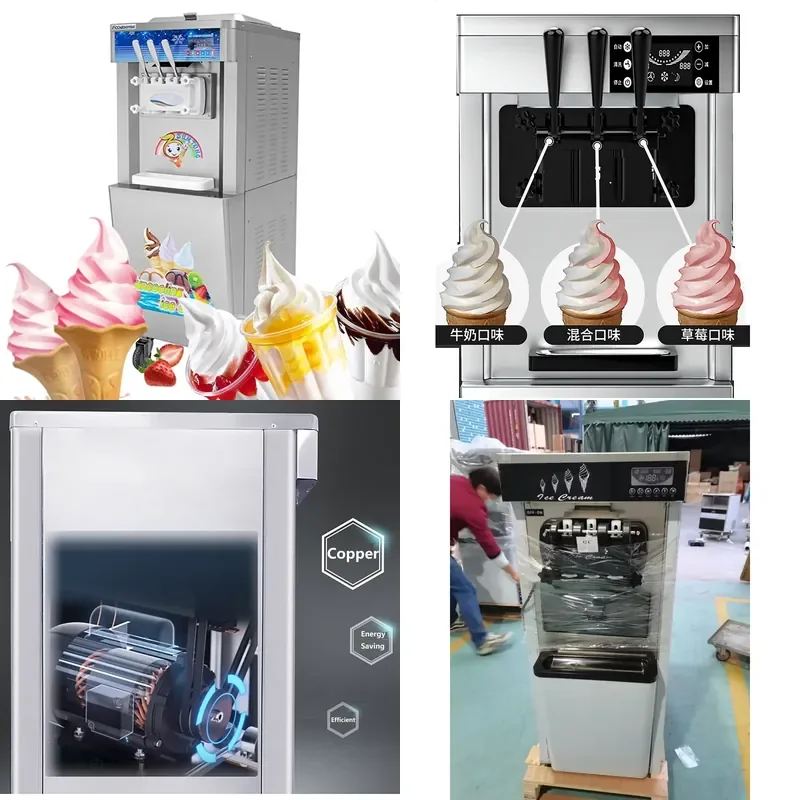 Hot Sale Stainless Steel Structure 3 Flavor Softy Ice Cream Maker Commercial Floor Standing Soft Serve Ice Cream Machine