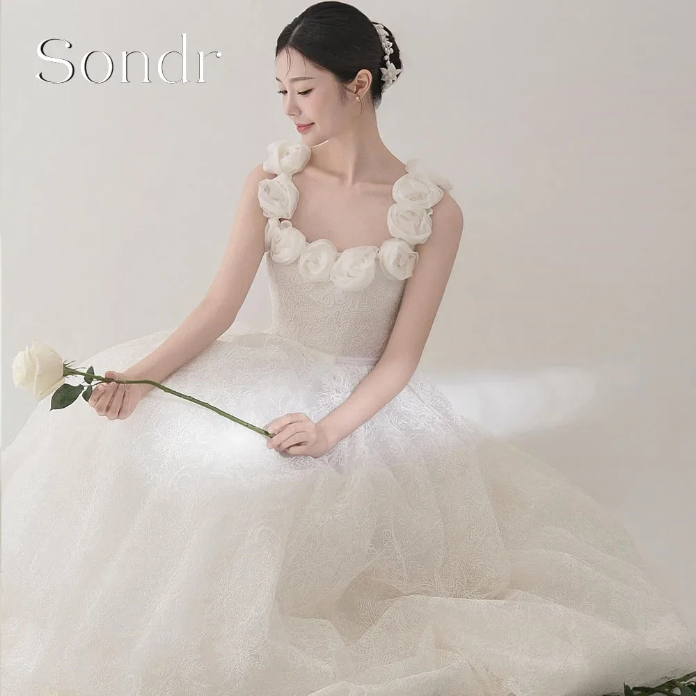 Sondr Customized Full Lace K Wedding Dress Bride Handmade Flowers Corset Back Korea Bridal Gown Robe De Marie