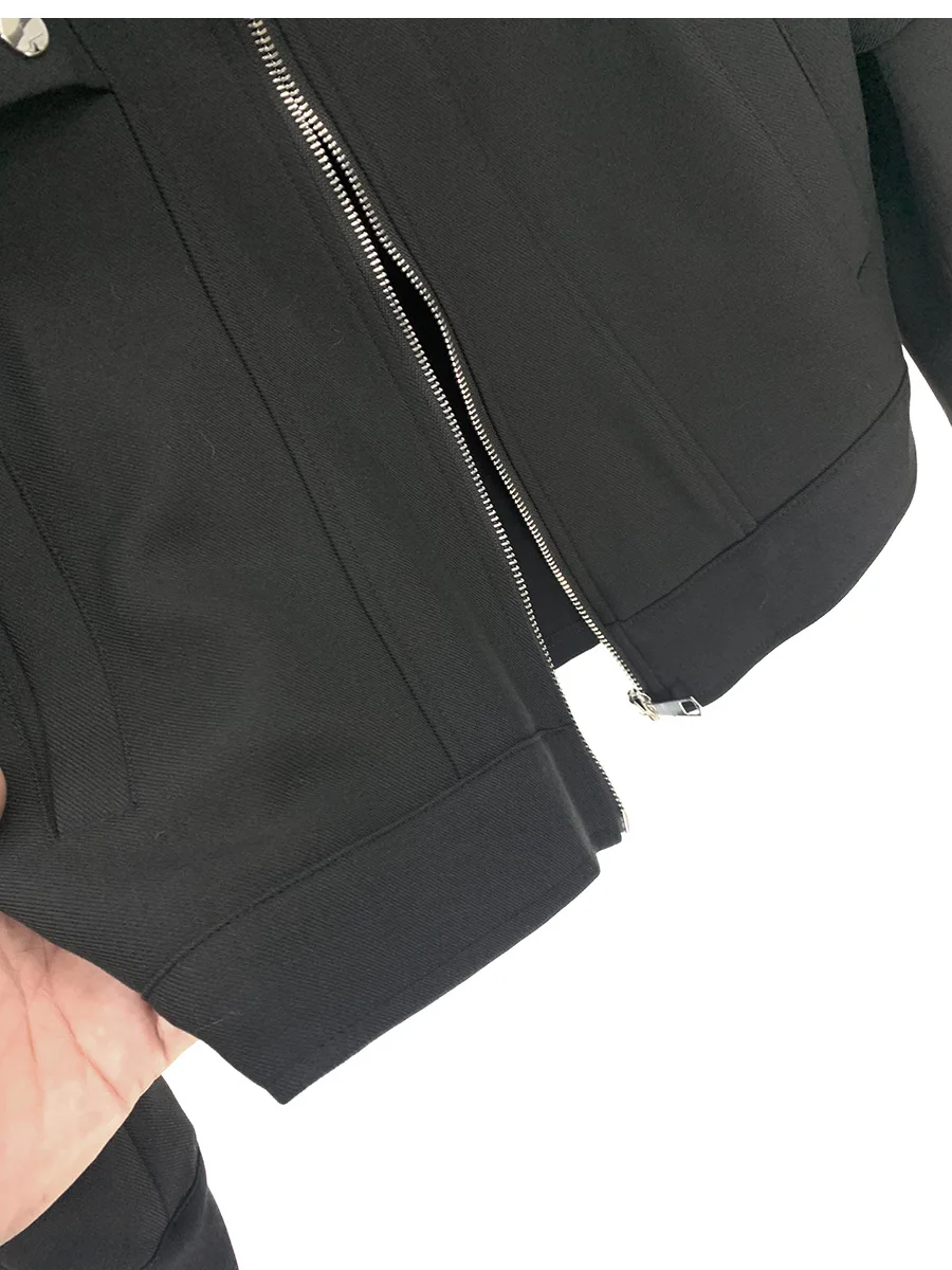 Autumn Winter Trendy Metal Buckle Design Short Jacket Stylish Men's Personality Loose Casual Turn-Down Collar Long Sleeve Coat