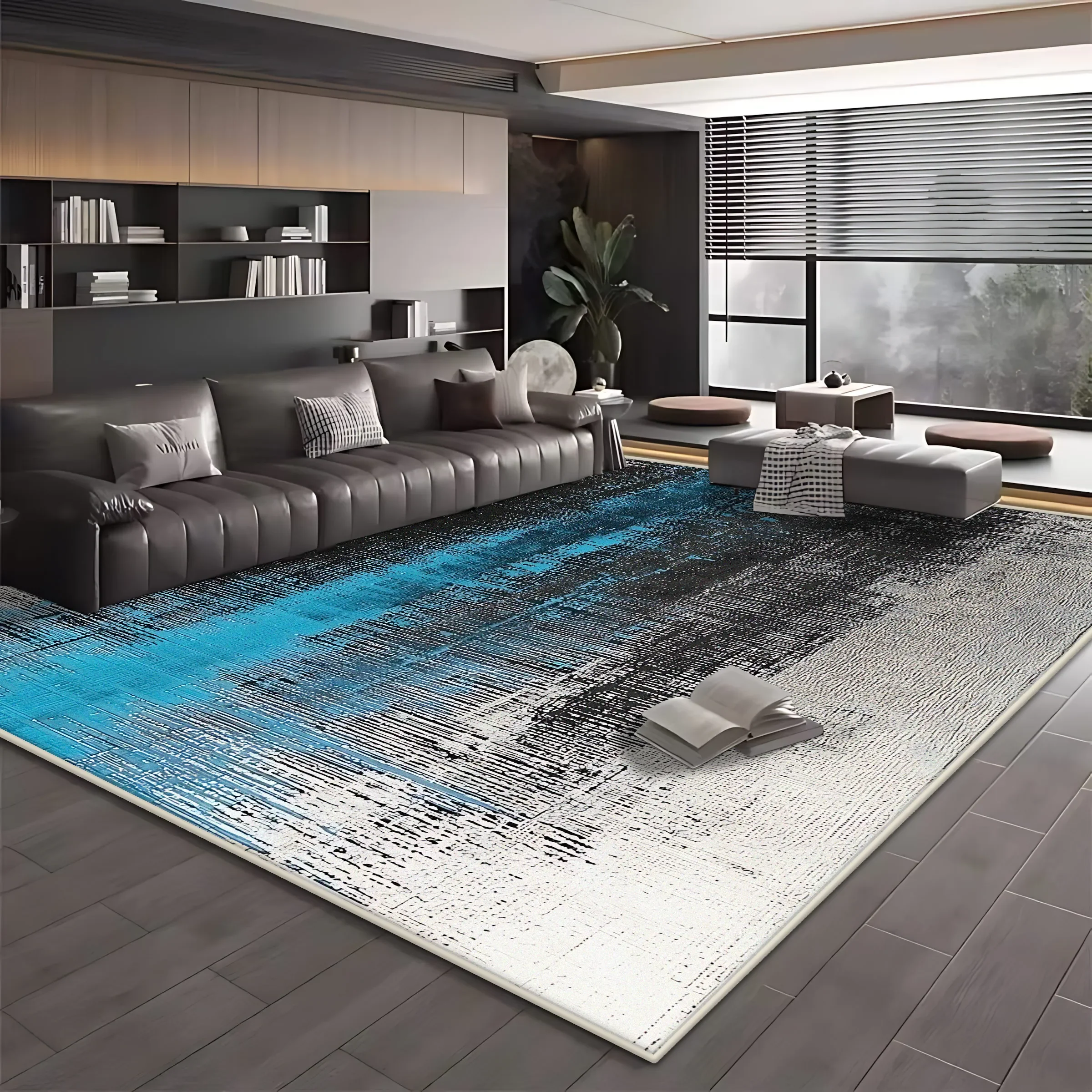 Modern Simple Living Room Decoration Carpet Large Area Soft Lounge Rug Blue Black Rugs for Bedroom Washable Anti-slip Floor Mat