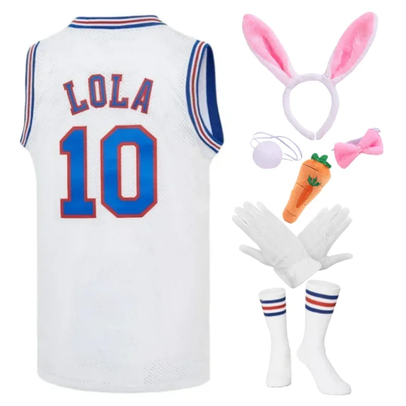 Movie Bunny BUGS Cosplay Basketball Jersey LOLA Sewing Shirt Halloween Easter Party For Women and Men Costume Set White # 1 # W.