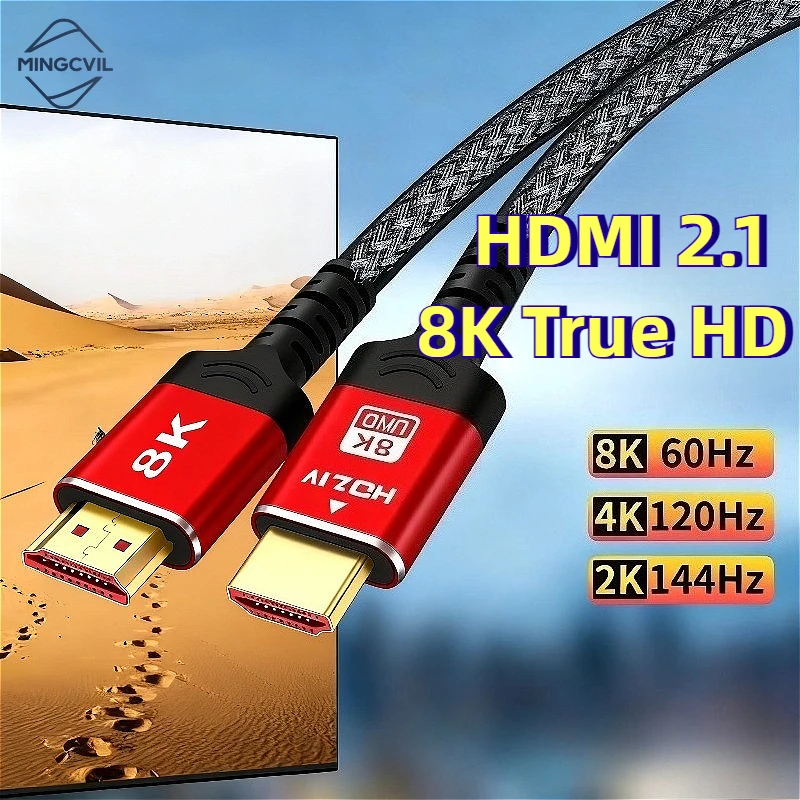 MINGCVIL 48Gbps HDMI-متوافق 2.1 كابل 1m 2m 3m 5m HDMI-متوافق مع كابل 8K 60 هرتز 4K 120 هرتز HDR ثلاثية الأبعاد تأثير الفيديو لأجهزة الكمبيوتر HDTV