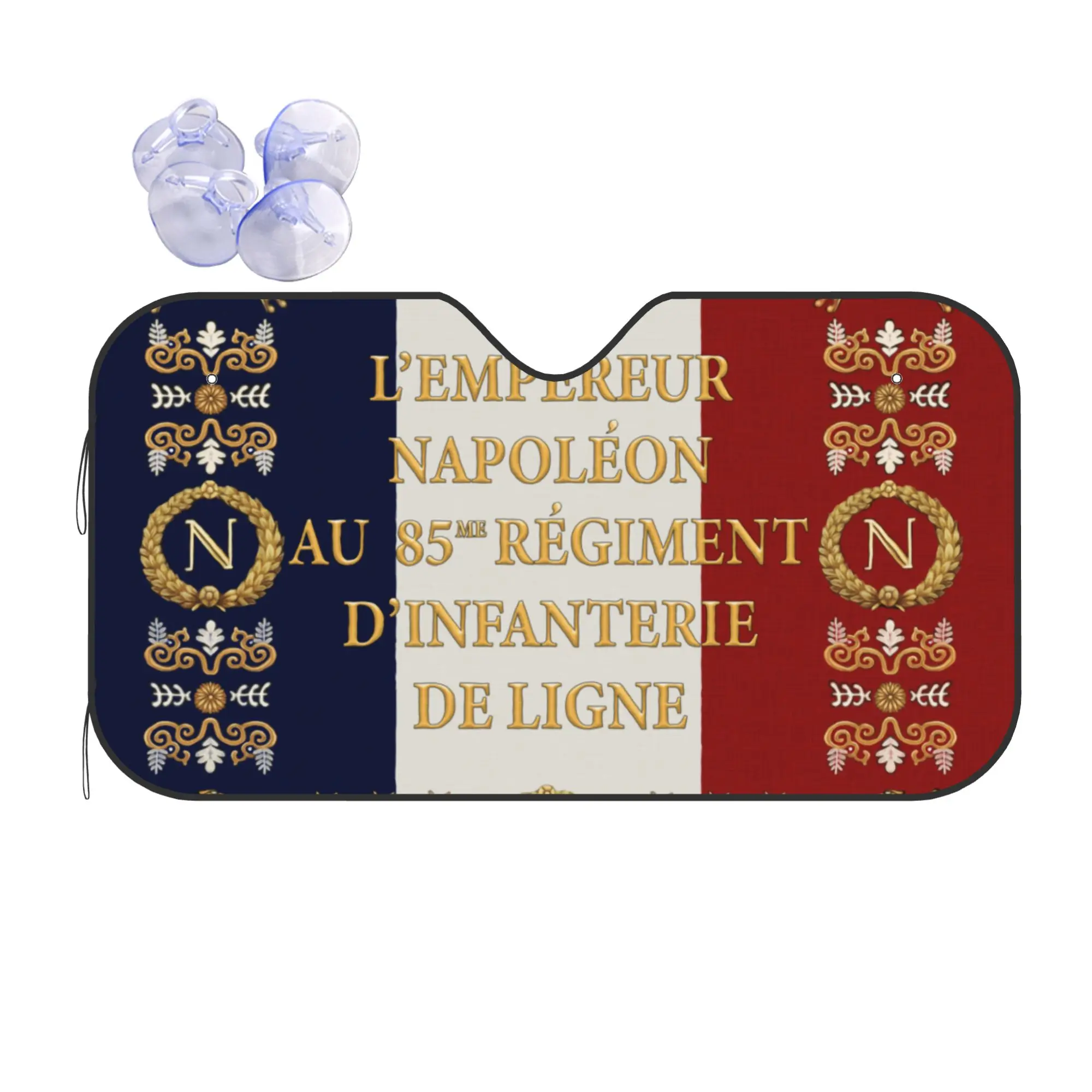 Napoleonic 85th Regimental Flag Car Front Windshield Sun Visor Heat Insulation France Fleur De Lis Aluminum Foil Auto Visor