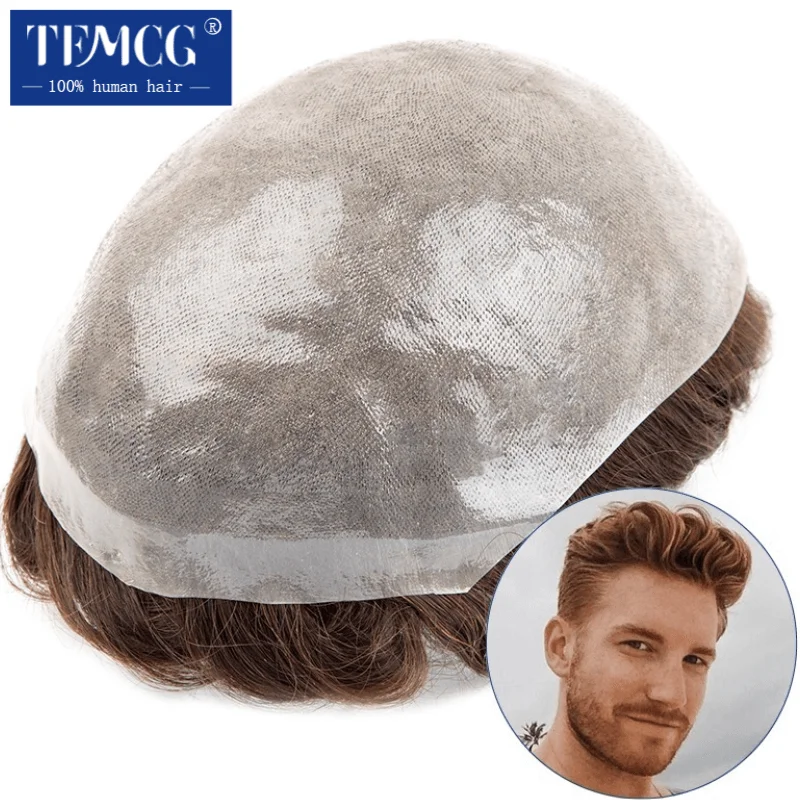 Toupee Men 0.08mm PU Double Knots More Durable Wigs For Men 100% Human Hair Hair System Unit 6