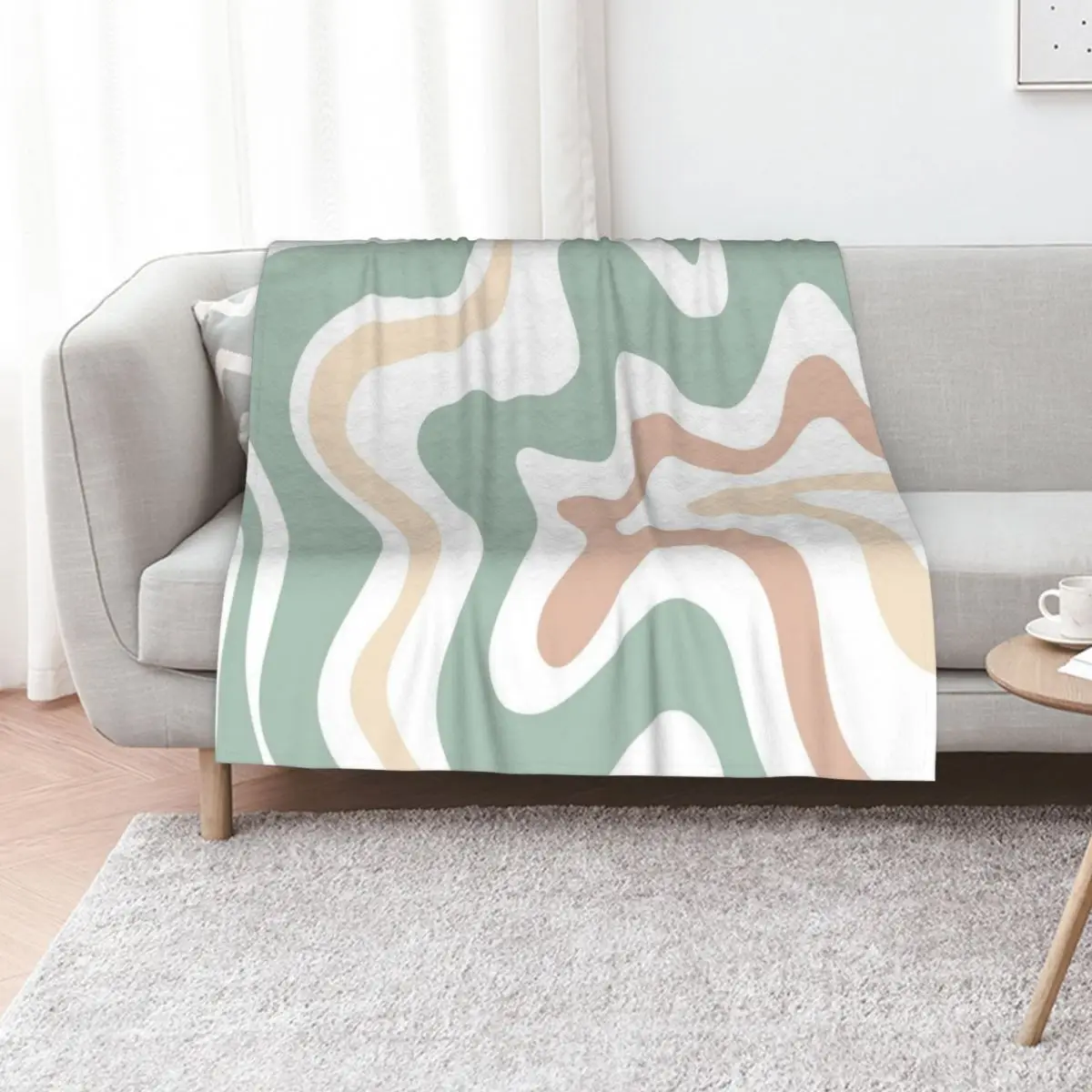 

Liquid Swirl Retro Abstract in Light Sage Celadon Green, Light Blush, Cream, and White Throw Blanket Blankets For Sofas Blankets