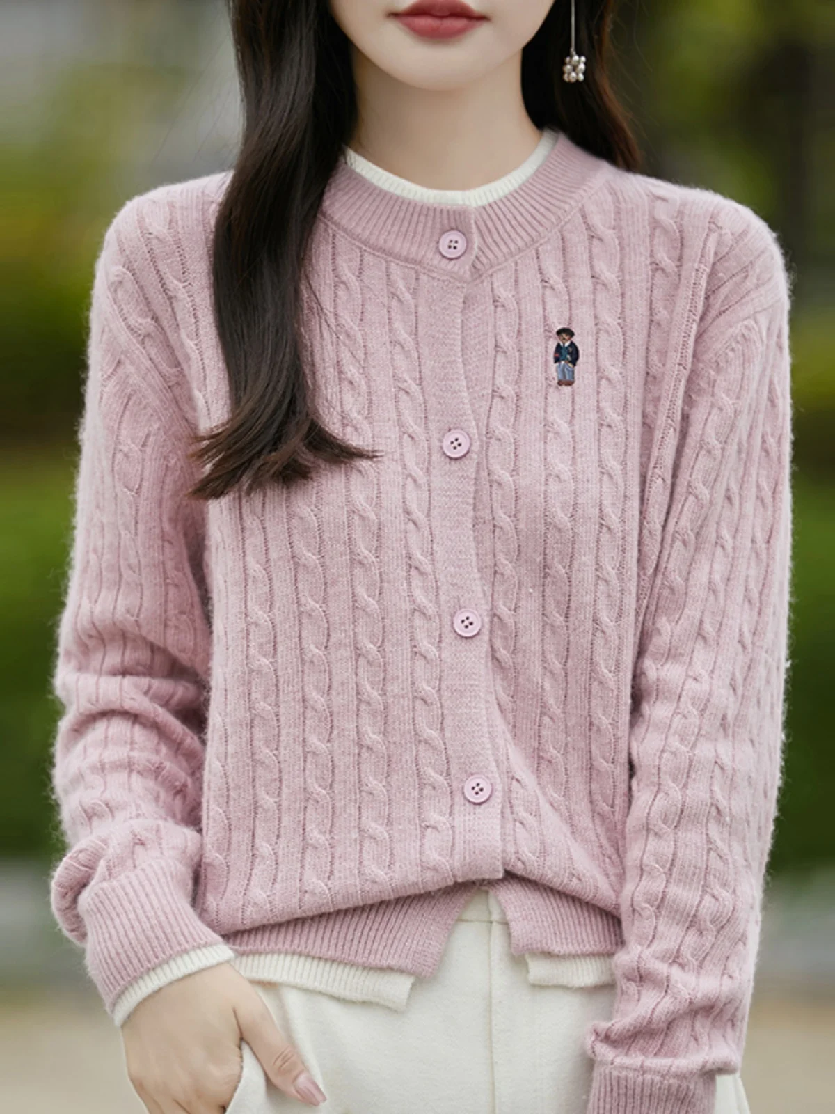 

Spring 2025 College Sle Embroidered Open Cardigan Outerwear round Ne Knitted Sweater Top Women's Faion Winter Long Sve