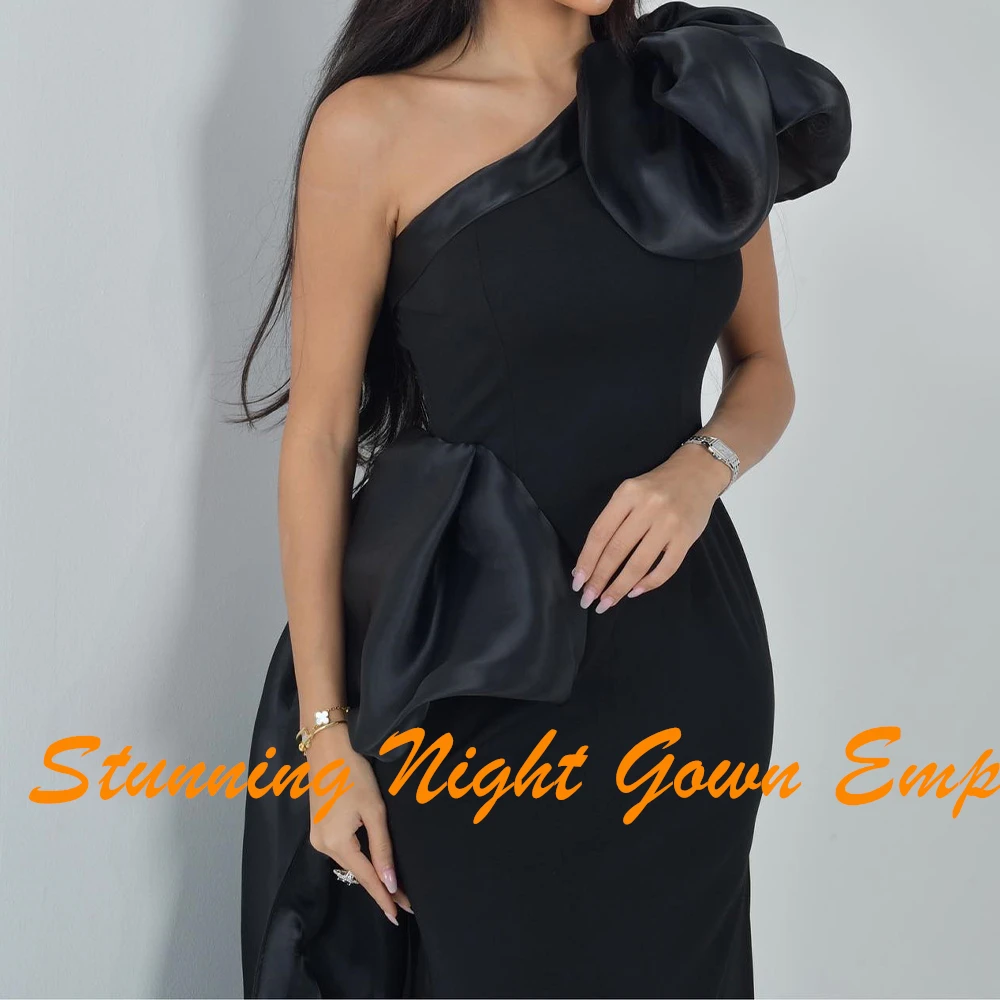 Customized Temperament Front Slit One Shoulder Evening Dresses Modern Jersey Pleats Black Party Gowns فساتين سهره نسائيه فخمة image 6