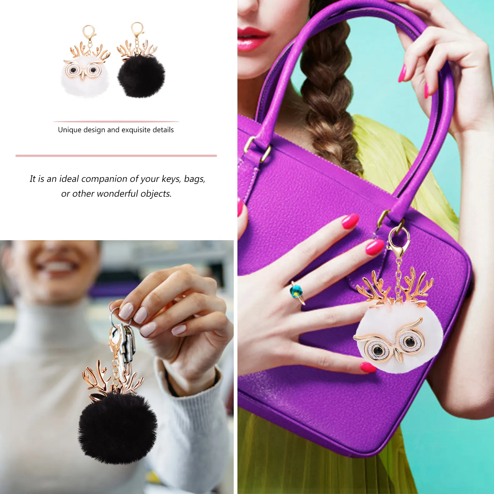 

2Pcs Premium Owl Keychain Charm Smooth Finish Rust Resistant Metal Loop Fun Animal Theme Key Ring for Office School Travel