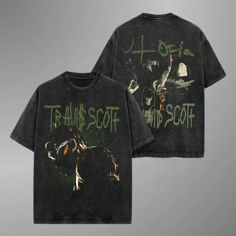 2025 여름 Travis Scott Y2k 탑 티셔츠 일반 직조 대형 반팔 캐주얼 파티 남성 및 여성 워시 탑 티셔츠