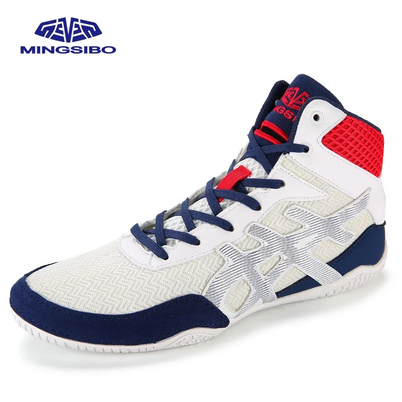 

2026 Original Mid Cut Blue Boxing Sneakers Unisex Breathable Wrestling Fighting Shoes Neutral Wear Lightweight Sambo Shoes