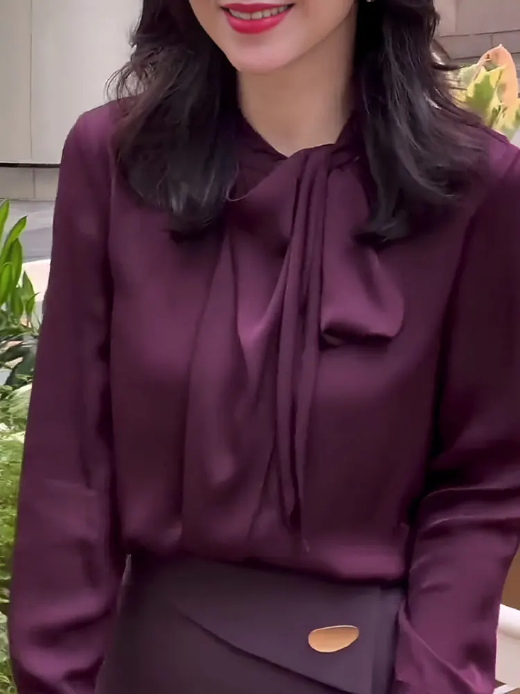 

Элегантная женская рубашка с длинными рукавами, модный универсальный фиолетовый топ в повседневном стиле, осенняя новинка, уникальный дизайн