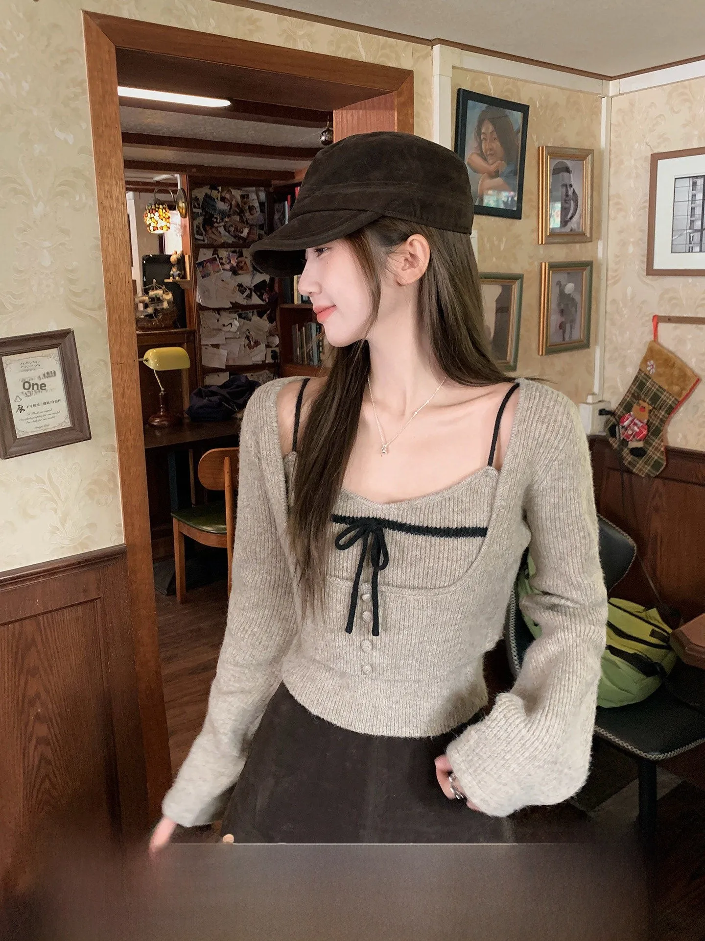 

Women's Sweet Knot Slim Fit Knitted Set Long Sleeve U-Neck Short Style Winter Fashion Casual Wear Polyester Fabric
