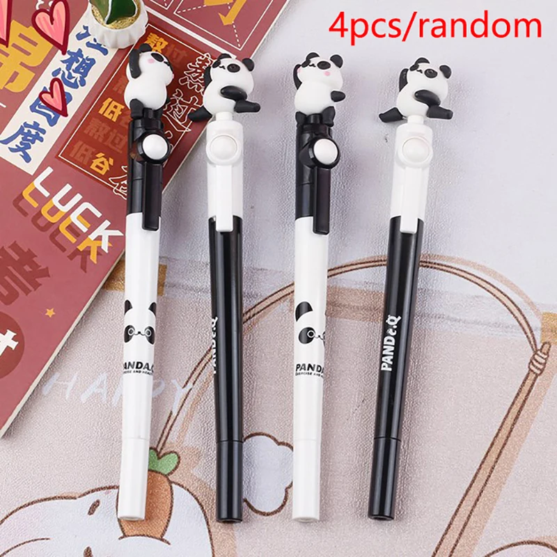 4 buah Kawaii Panda pulpen pena 0.5mm tinta hitam kreatif dapat diputar Gel pena menulis Ptools perlengkapan alat tulis kantor sekolah