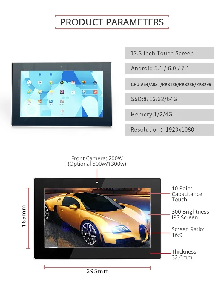 OEM 13.3 inch android tablet advertising display for beauty salon