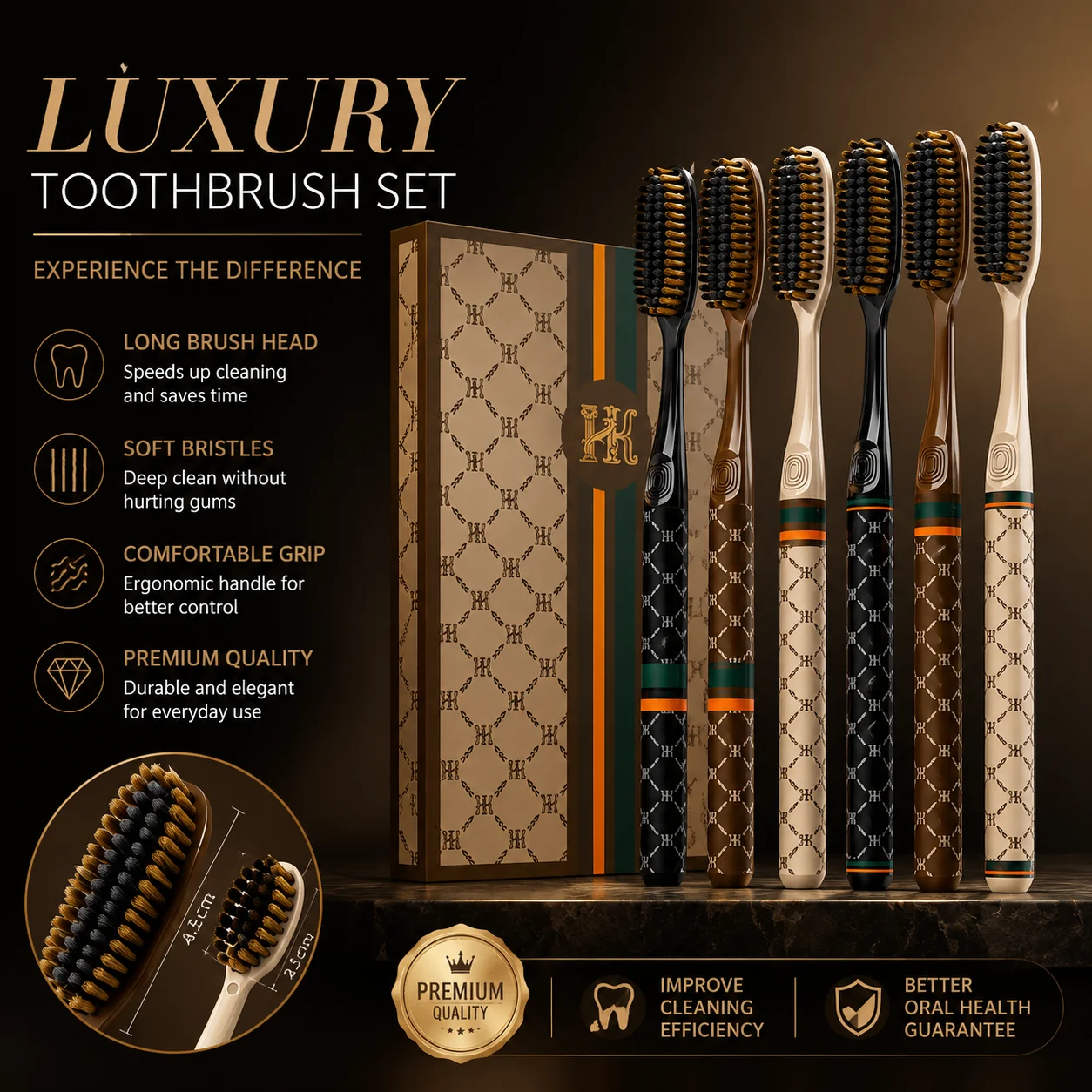 6-piece luxury household wide head adult ultra-fine soft bristled toothbrush, suitable for adults couples traveling for cleaning