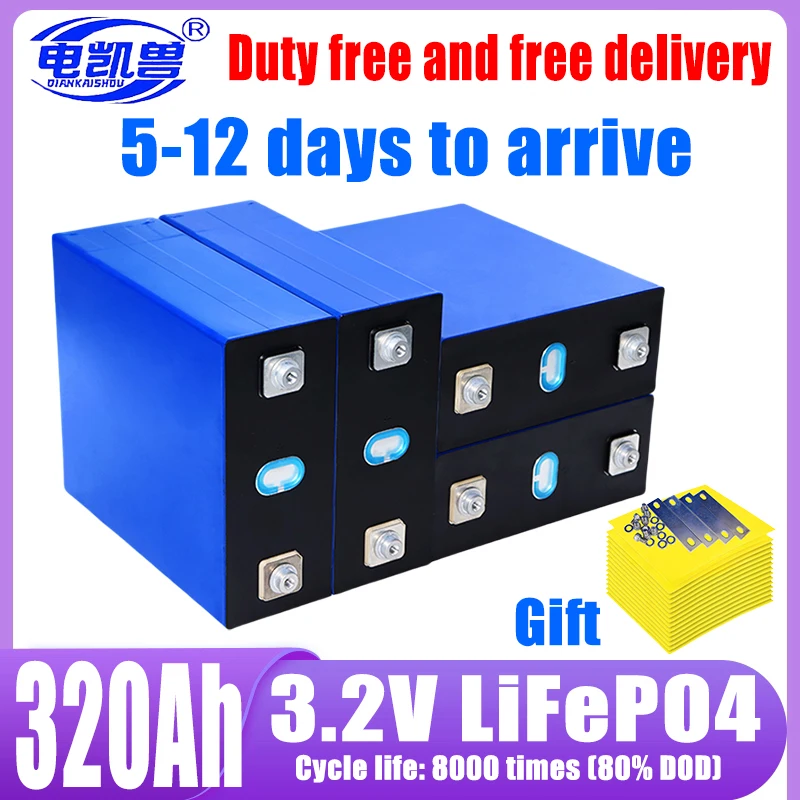 Grade A 3.2v 320ah 8000+ cycles new Lifepo4 battery DIY 12V 24V 48V RV solar storage golf cart battery pack EU/US tax-free