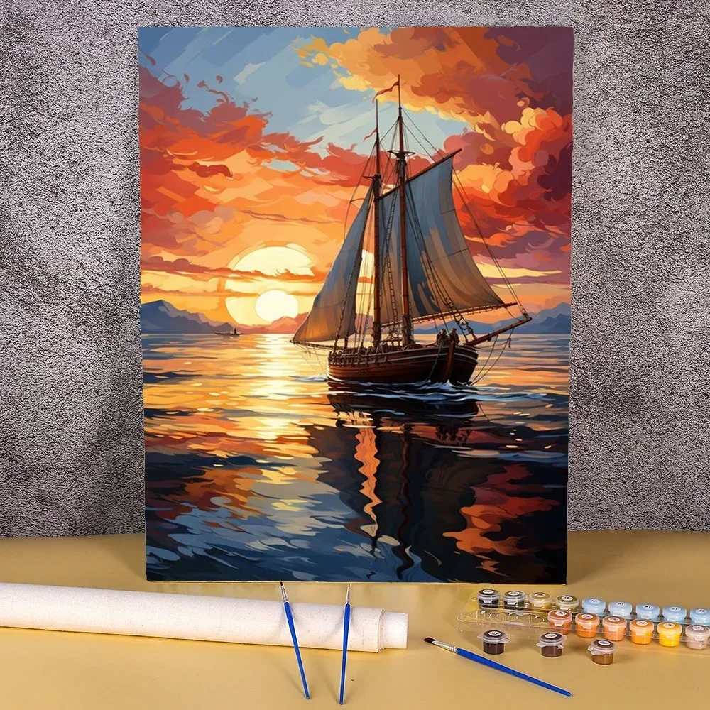 

519813 Diy Paint By Numbers Kits 50x70cm Sailboat Coloring By Numbers Handicraft Painting Numbers Modern Arts For Gift