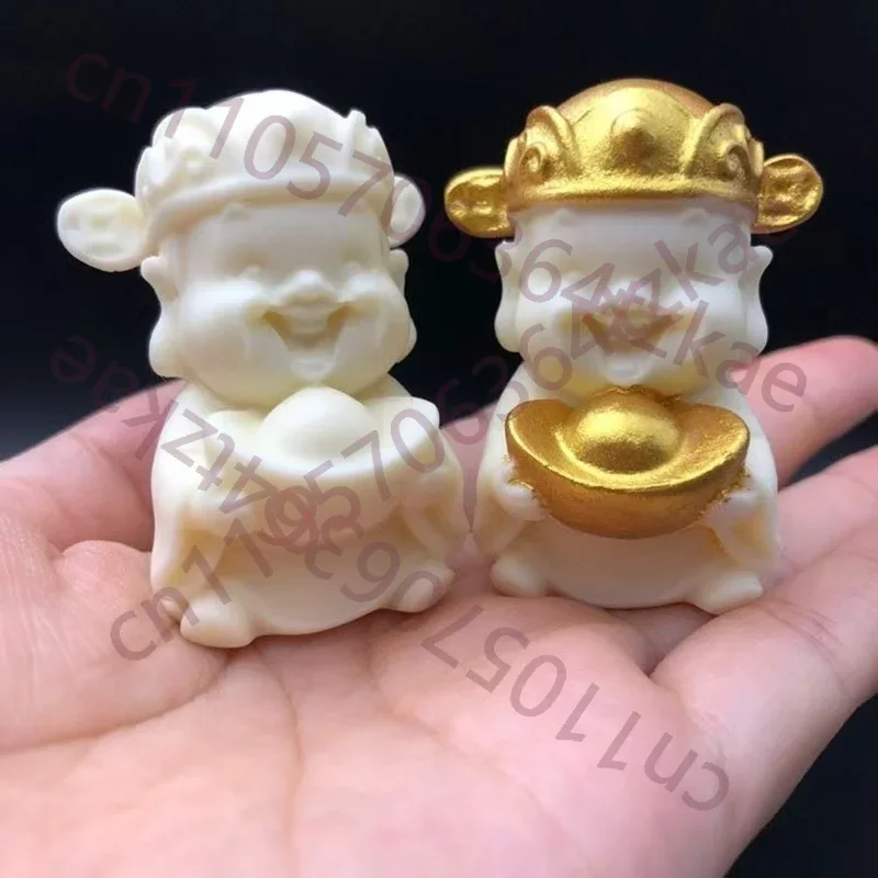 Imitation Ivory Little God Of Wealth Sculptures And Figurines Home Room Office Car Wealth Luck Feng Shui Decor Mini Statue
