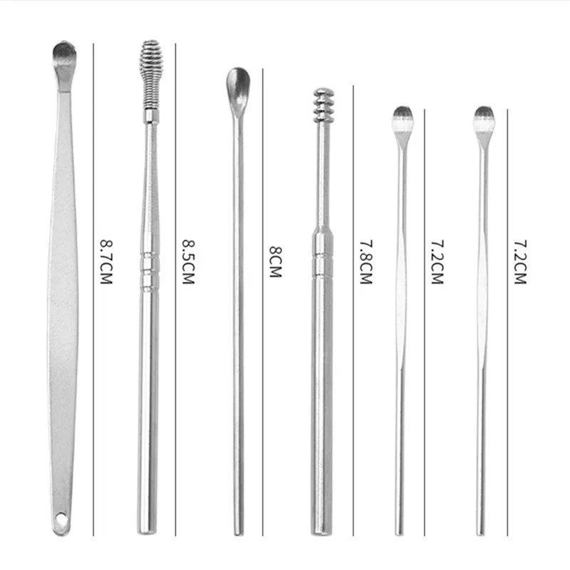 100Set  Stainless Steel Earpick Ear Ear Wax Removal Tool Kit Ear Spoon Care for Baby Adults Ear Care 6Pcs/Set