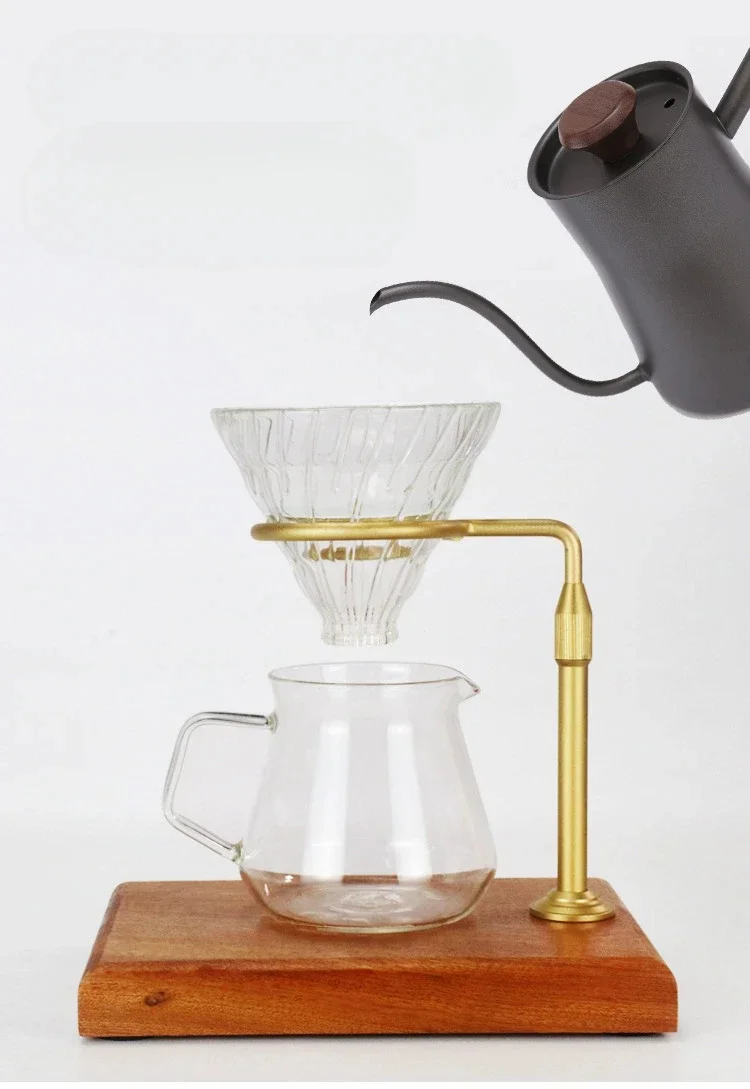 For The coffee hand-brewing stand with a solid wood base, tray rack, and a filter drip filter  adjustable height