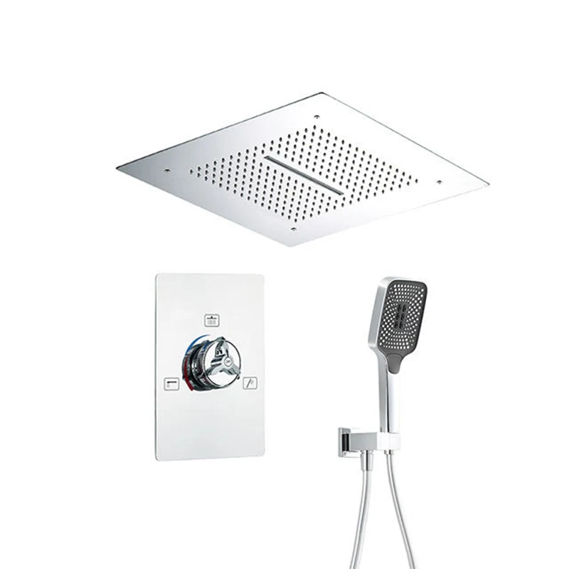 3-Function Chrome Ceiling Shower System Rainfall Bathroom Shower Set Wall Mounted Luxury Shower Panel with Handheld