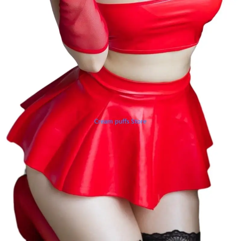 50LE Women PU Leather Pleated Mini Skirt Wet Look Short Skirts Female Clothing