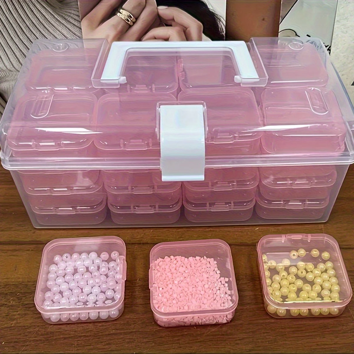 32pcs Plastic Multi-functional Portable Storage Box, Jewelry And Nail Bead Decoration Sorting Box, Sewing Craft Supplies Storage