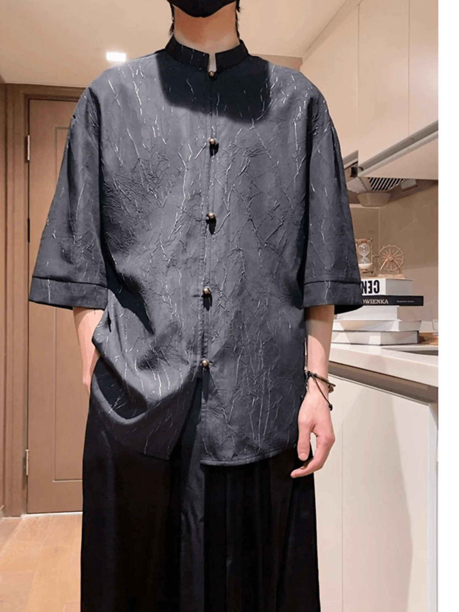 

New Chinese Style Casual Short Sleeve Shirt Men Summer Thin Loose Tea Costume Top Button Loose Fit Polyester Fiber Shirt