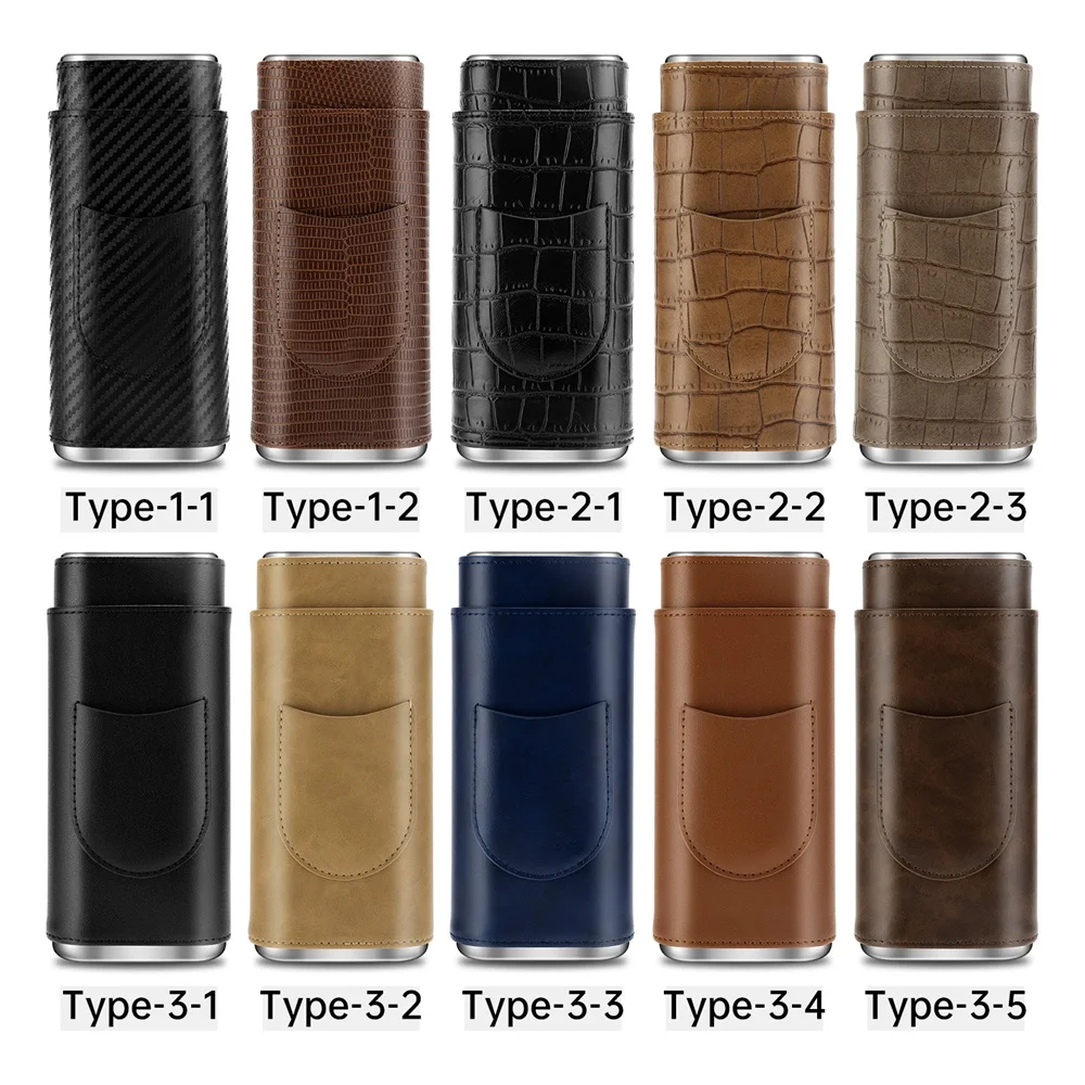 3-pack Cigar Case Portable Leather Holder Box Storage with Stainless Steel Sharp Cigar Cutter Luxury Smoking Accessories CH-24FA