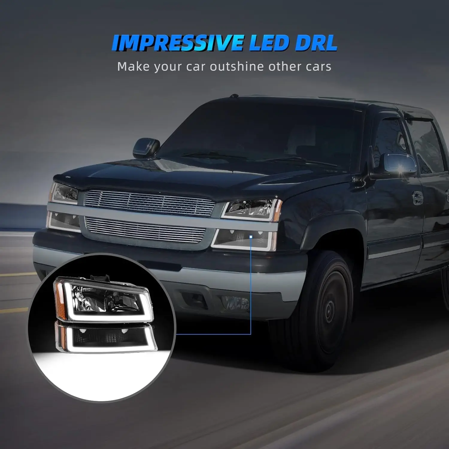 Headlight with LED DRL Compatible with 2003 2004 2005 2006 Chevy Avalanche Silverado 1500 1500HD 2500 2500HD 3500/2007 Chevrolet