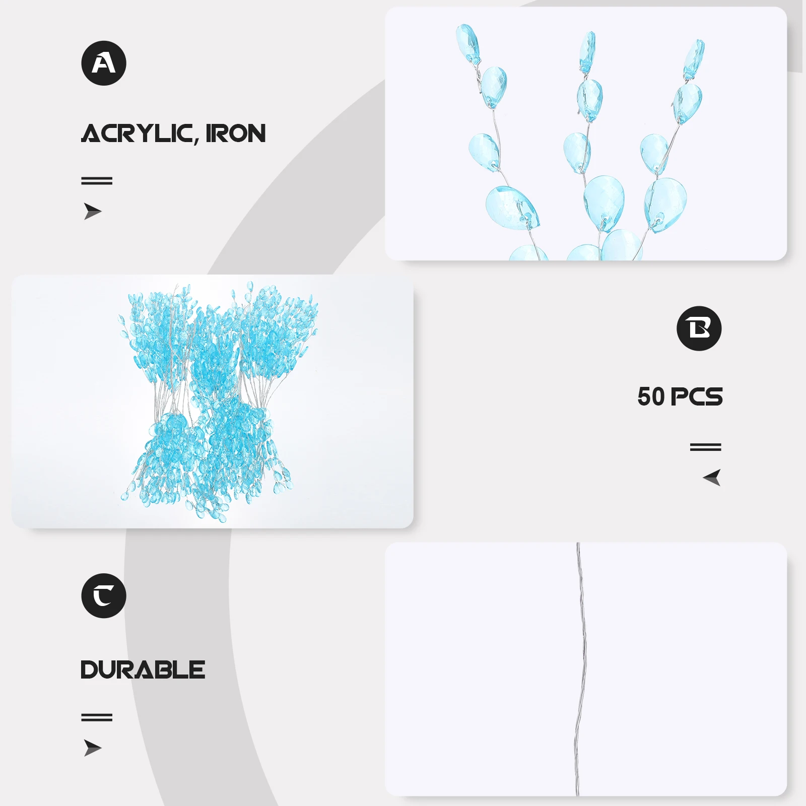 

50pcs Handwoven Acrylic Flower Branches Wreath Diy Decor Material Garland Crafts Bead Drops Ornament Wedding Party Accessory
